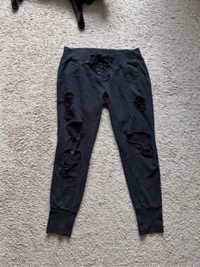 $195 NSF Black lace up distressed maddox sweat pant tapered joggers size large